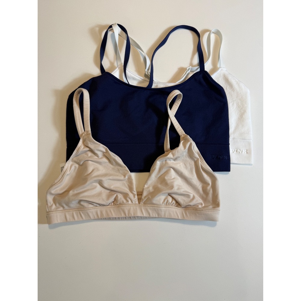 PINK Victoria's Secret Bralette 3-Pack M B80 – Navy Ivory & nude